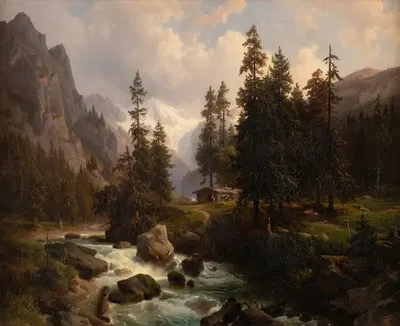 Долина в Высоких Альпах в Гастайне by Август Бехрендсен, 1850 — digital art print download