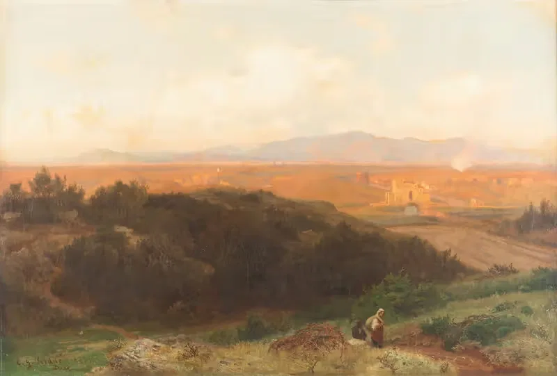 Закат над Римской Кампанией by Карл Густав Родде, 1862 — digital art print download