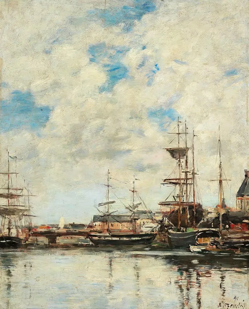 Дюнкерк, парусники у причала by Южен Буден, 1891 — digital art print download