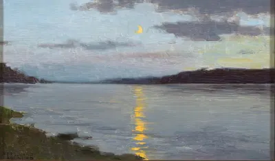 A Moonlit Night on a Lake by Ferdinand Brunner — digital art print download