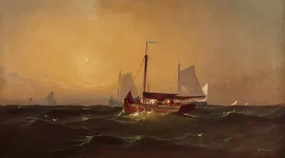 Морской пейзаж с лодками by Франклин Д. Бриско, 1873 — digital art print download