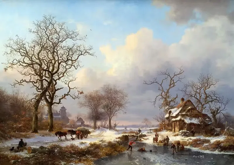 Голландский зимний пейзаж с конькобежцами by Фредерик Мариус Крусман, 1864 — digital art print download