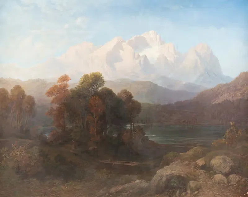 Альпийский панорама с горным озером by Густав Адольф Хорст, 1864 — digital art print download