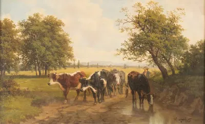 Стадо коров на обширном пейзаже by Густав Ранцони, 1862 — digital art print download