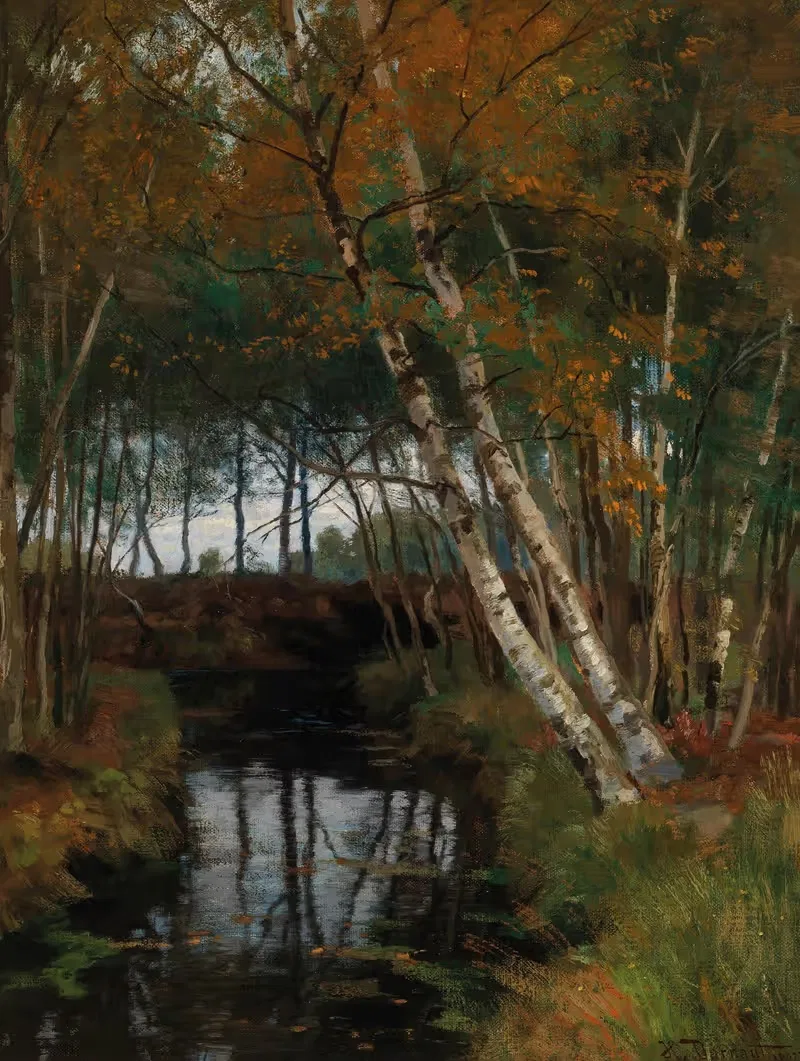 A Landscape with Stream and Birches by Hugo Darnaut, 1902 — digital art print download