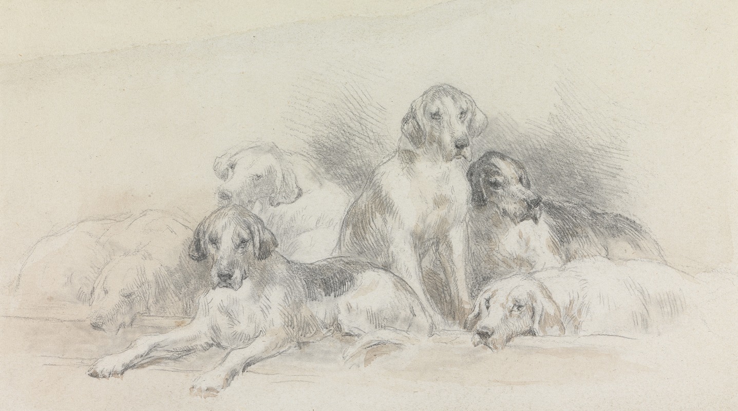Six Foxhounds Resting by Джон Фредерик Тейлер — digital art print download