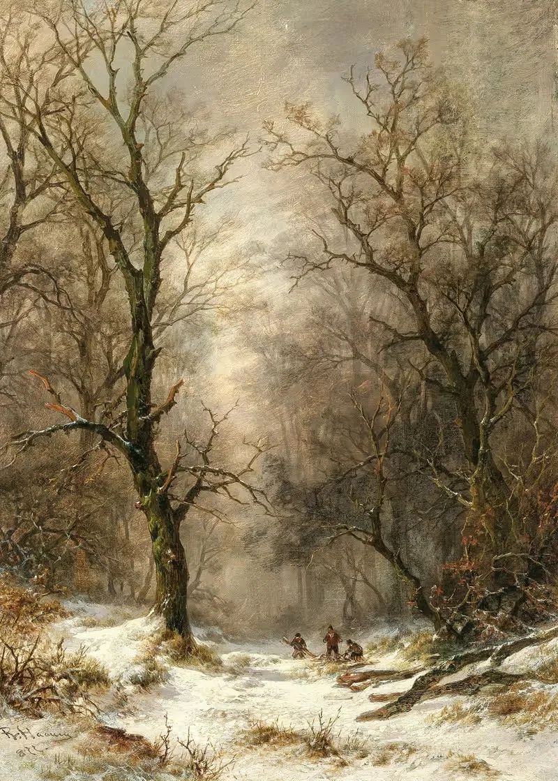 Лесорубы в зимнем лесу by Ремигий Адрианус ван Хаанен, 1877 — digital art print download