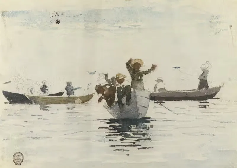 Четыре лодки с детьми by Уинслоу Хомер, 1880 — digital art print download