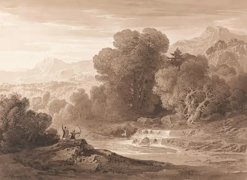 Лучники, выслеживающие оленя by Джон Мартин, 1821 — digital art print download