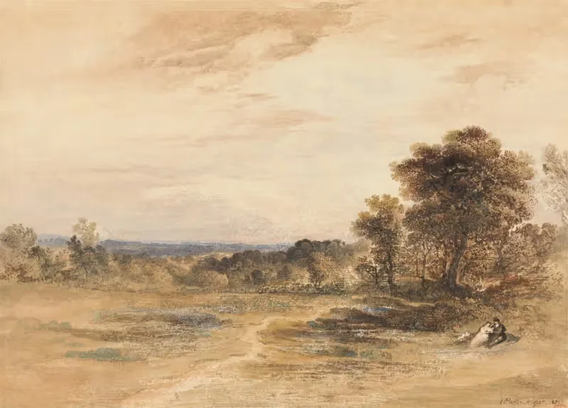 Пейзаж с парой, ухаживающей друг за другом by Джон Мартин, 1839 — digital art print download