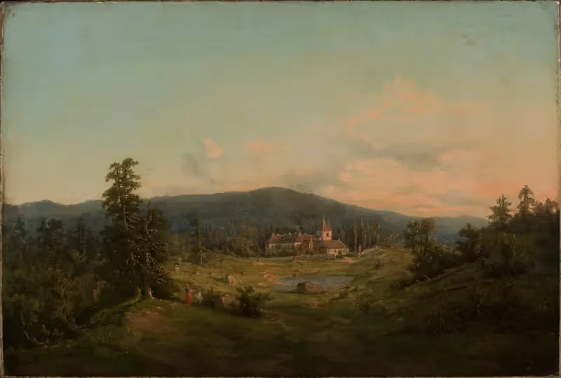 Mountain landscape with church and monastery — Feliks Brzozowski