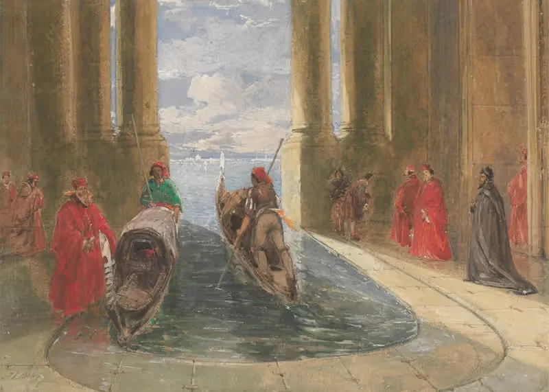 Венецианские dignitaries садятся в гондолы by Джеймс Холланд, 1844 — digital art print download