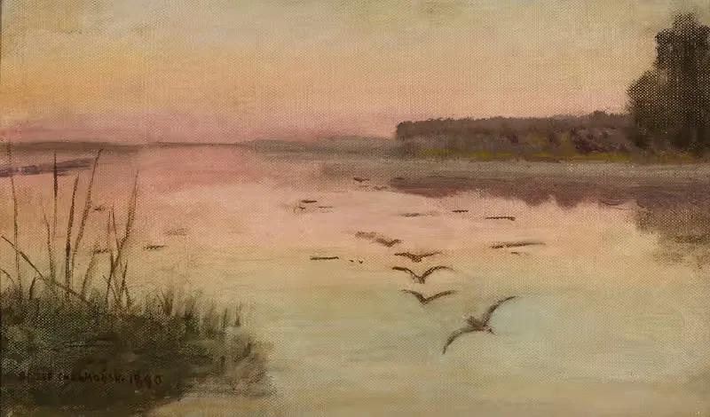 Lake at dusk by Jozef Chelmonski, 1890 — digital art print download