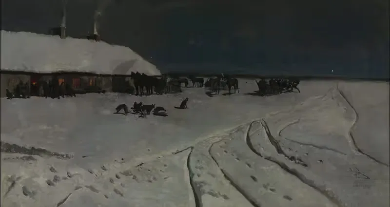 Зимняя ночь в Украине by Йозеф Хелмоньский, 1877 — digital art print download
