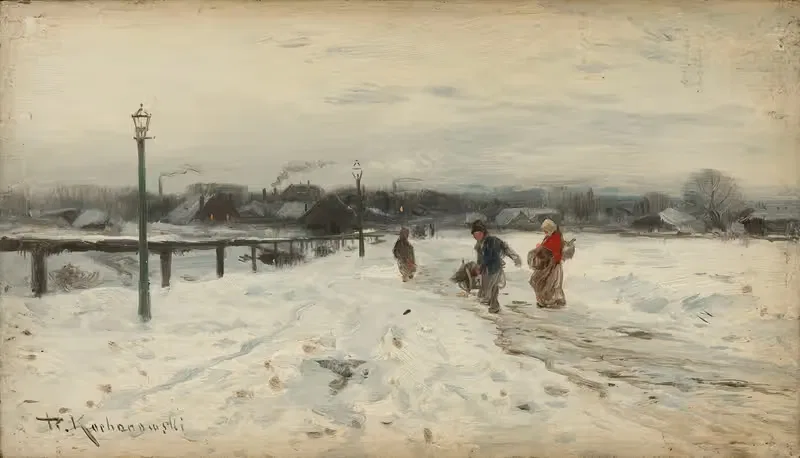Suburban winter landscape by Roman Kazimierz Kochanowski — digital art print download