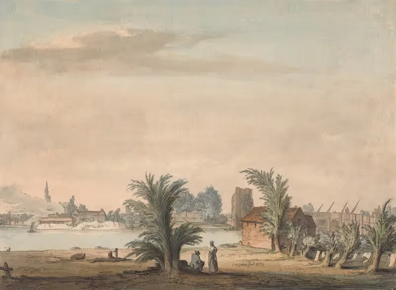 Церковь и мост в Патни by Самуэль Иероним Гримм, 1772 — digital art print download