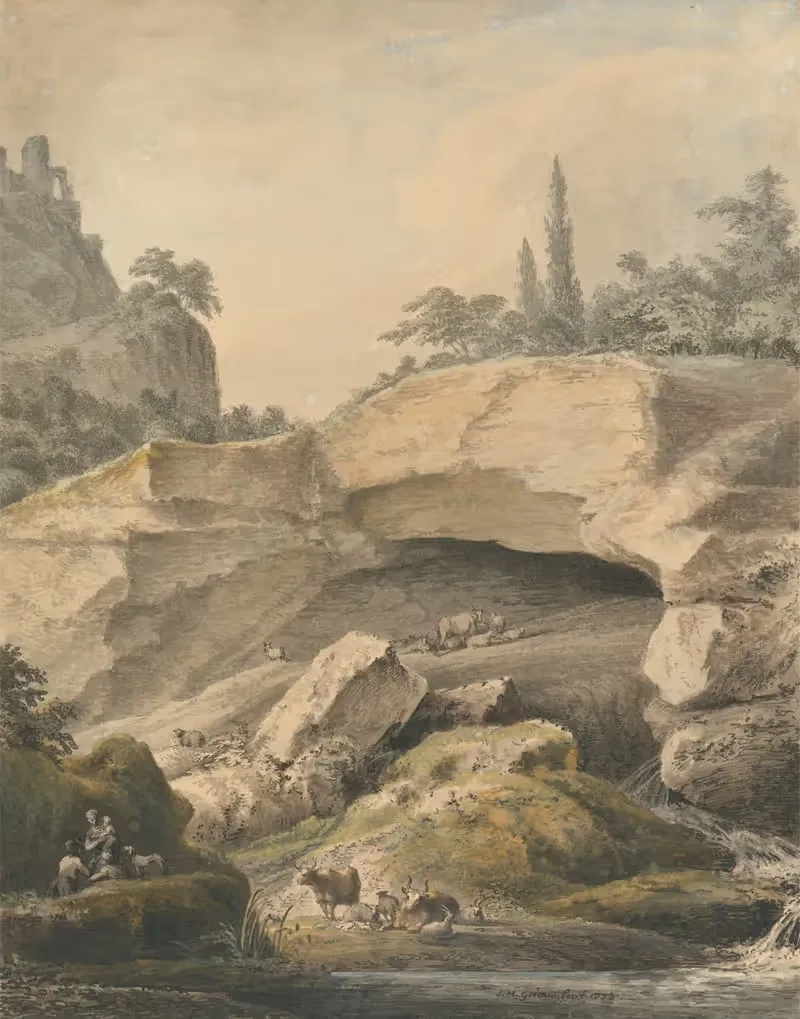 Rocky Landscape with Peasants and Cattle — Samuel Hieronymus Grimm