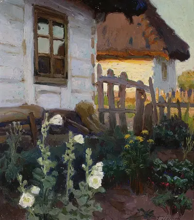 Пейзаж с коттеджем и мальвой by Теодор Зиомек, 1905 — digital art print download
