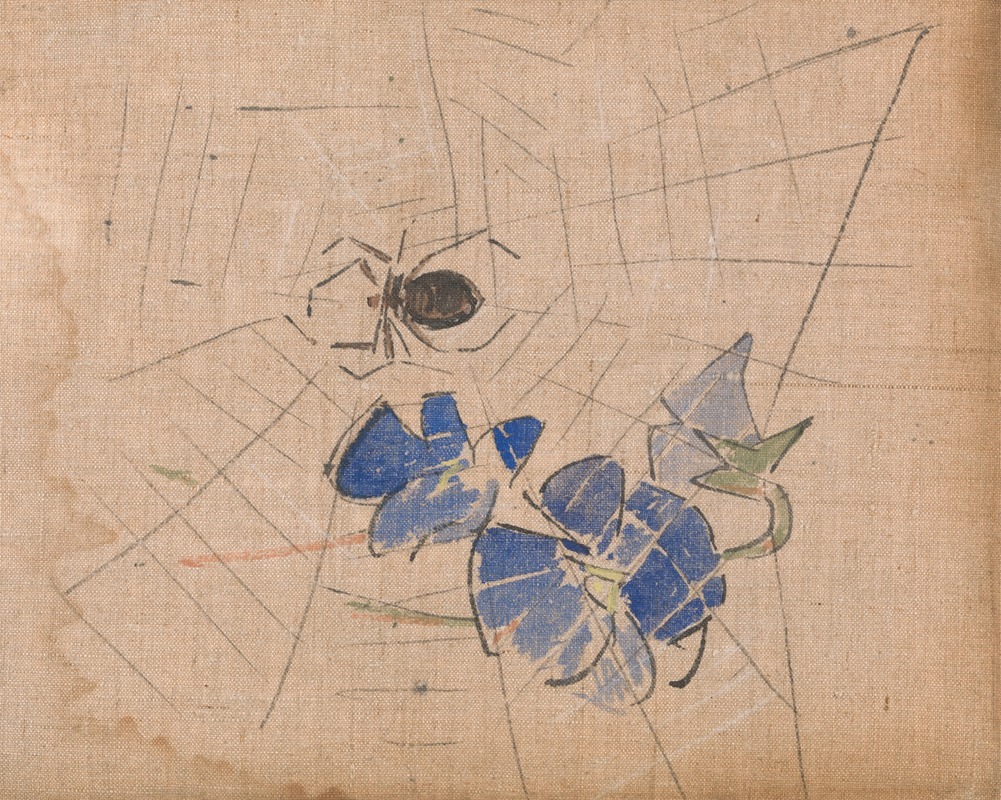 A Spider and Web with Blue Flowers by Иосиф Кроуолл — digital art print download