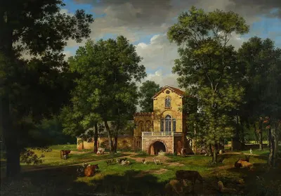 Фрагмент парка в Натолине с коровником by Винцент Каспжицкий, 1833 — digital art print download