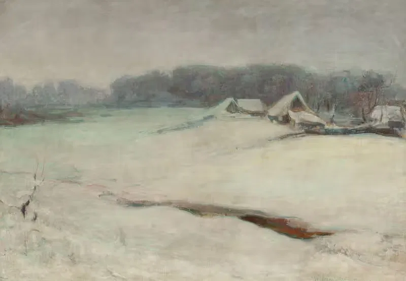 Зимний пейзаж с домиками by Владислав Слевиньский, 1907 — digital art print download