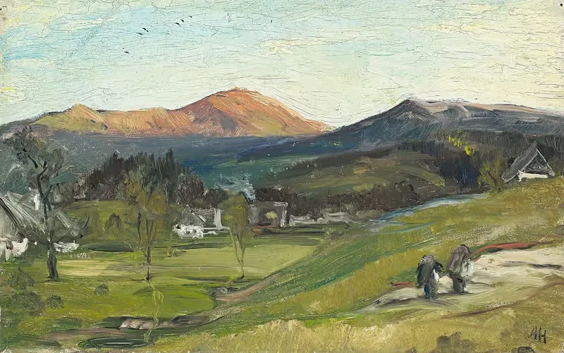 Blick über Krummhübel auf die Schneekoppe — Albert Hertel