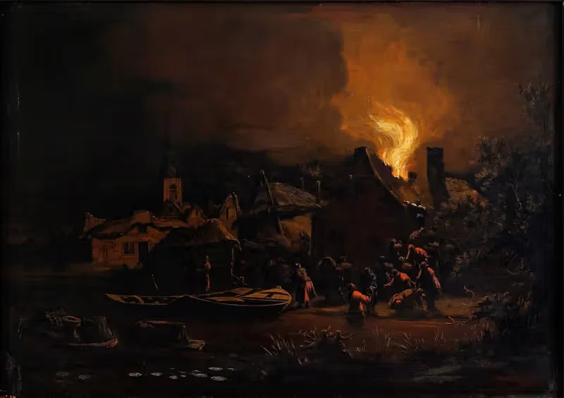 Пожар в голландской деревне by Эгберт Лиевенс ван дер Поэл, c. 1650 — digital art print download