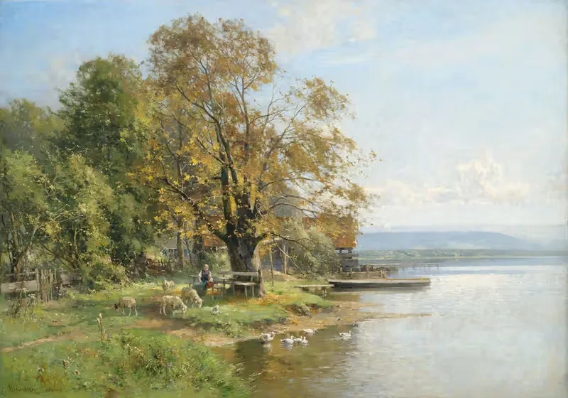 Осень на озере Штарнберг by Карл Адам Хайниш — digital art print download