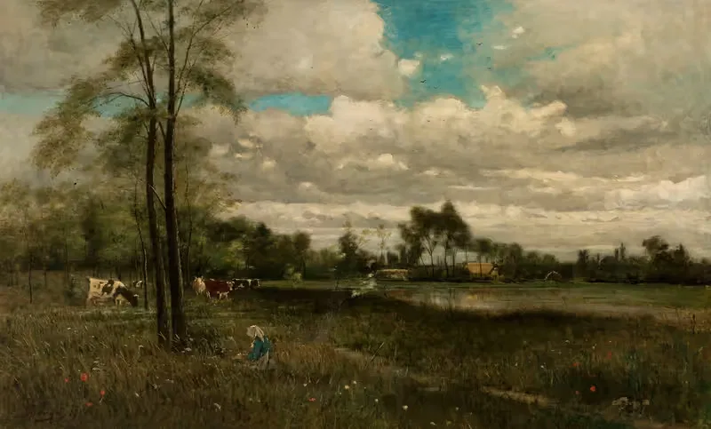 Meadow with grazing cattle by Bela Spanyi, 1885 — digital art print download