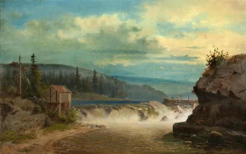 Landscape with Watermill by Carl Schilling, 1863 — digital art print download