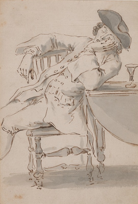 Man Asleep leaning against a table by Louis Philippe Boitard — digital art print download