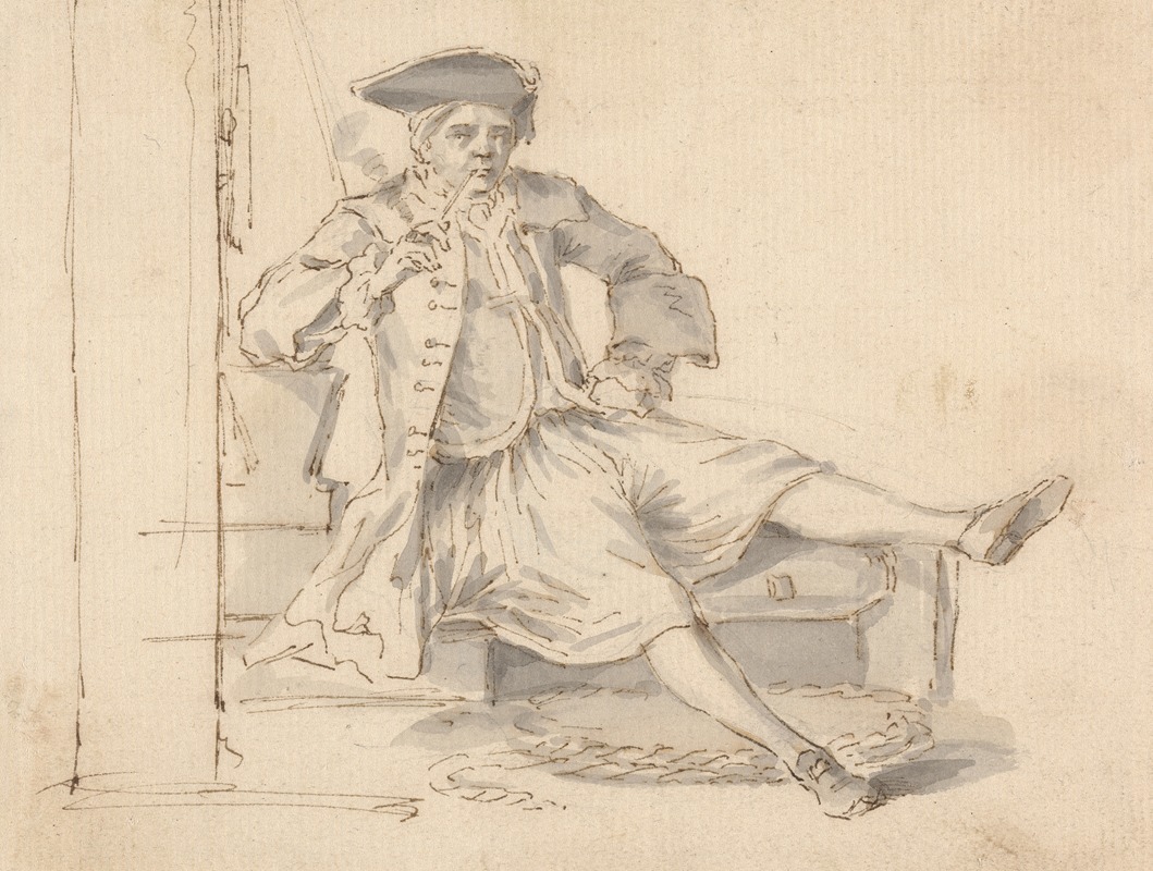 Naval Officer seated Smoking by Louis Philippe Boitard — digital art print download