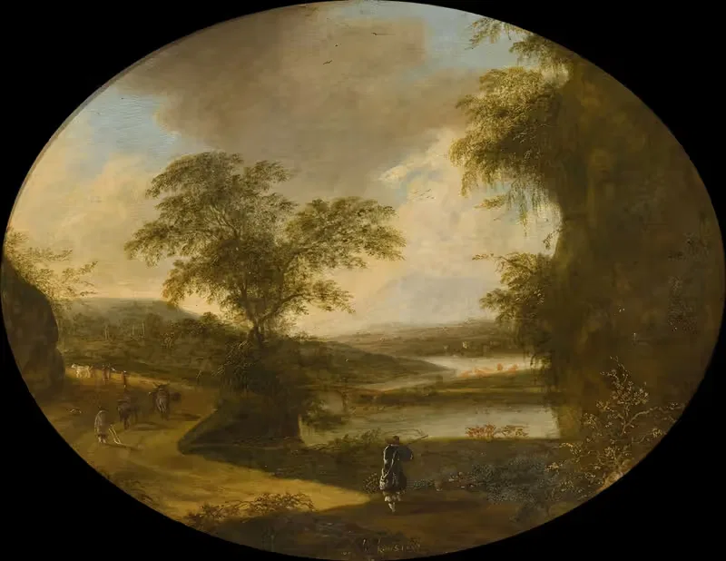 Italian landscape with hunters — Ottomar Hackius