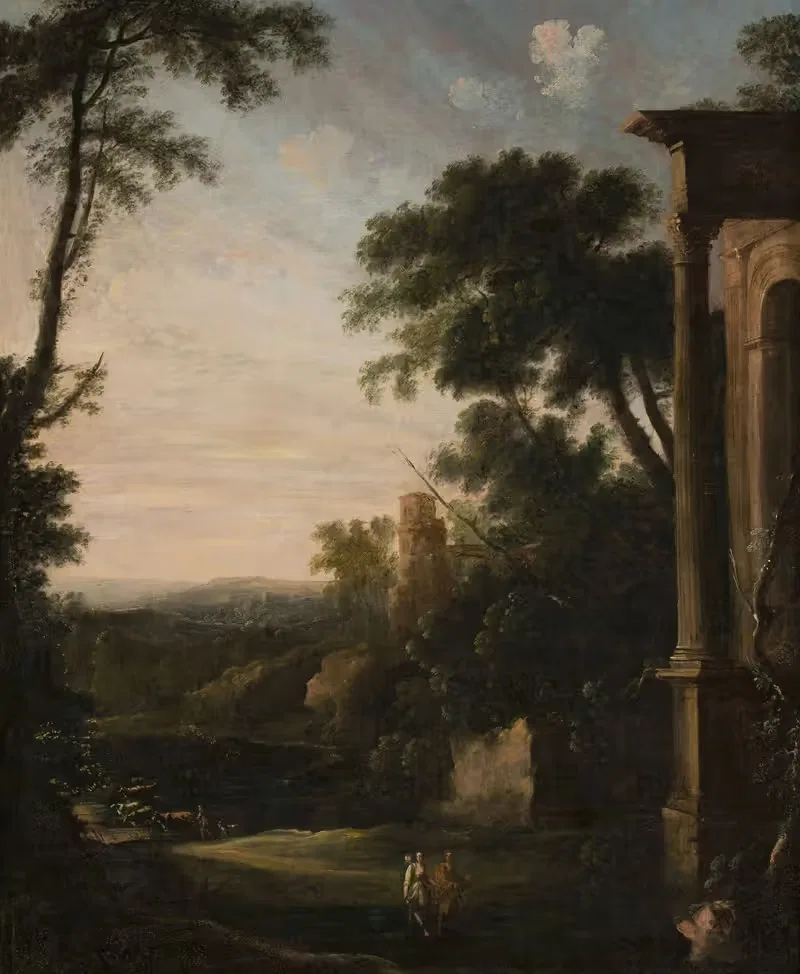 Пейзаж с архитектурой и фигурами by Пьер Антуан Патель-младший, 1700-1707 — digital art print download