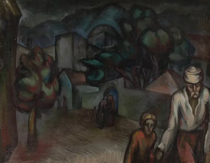Городской пейзаж с фигурами by Роман Петрович, 1924 — digital art print download
