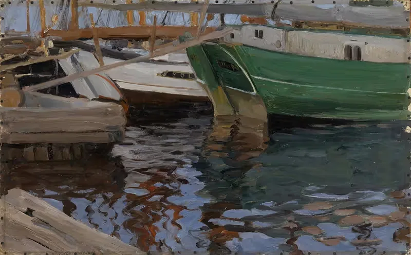 Boats in Arkhangelsk Port (study) — Sergei Arsenevich Vinogradov