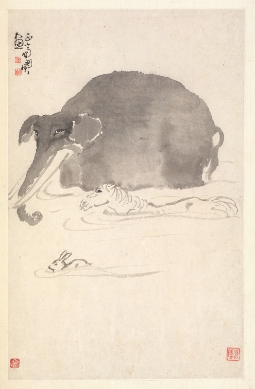 Elephant, Horse, and Hare by Мин Чжэнь, 1788 — digital art print download