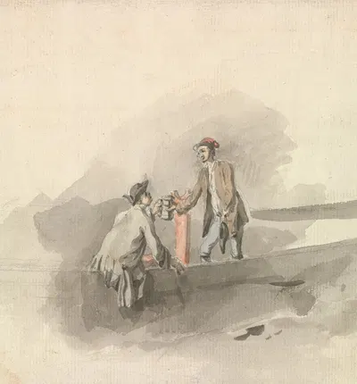 Two Men in a Boat Clinking Tankards by Николас Покок — digital art print download