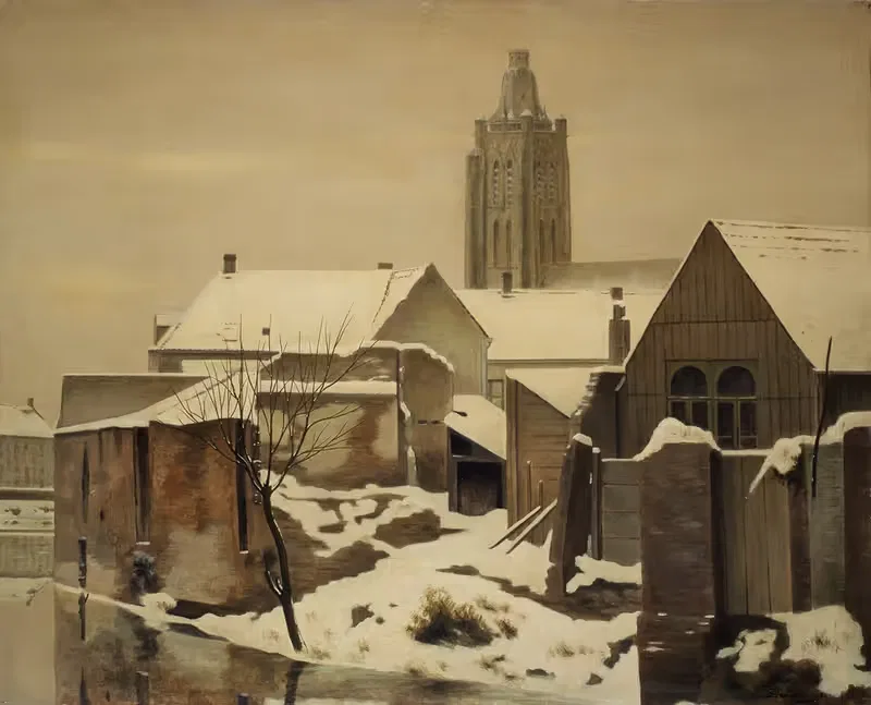 Gezicht op Oudenaarde in de sneeuw — Edmond Van de Vyvere