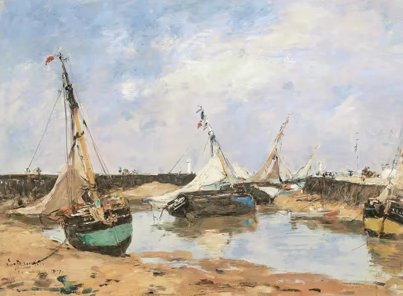 Trouville. Barques échouées entre les jetées — Eugène Boudin