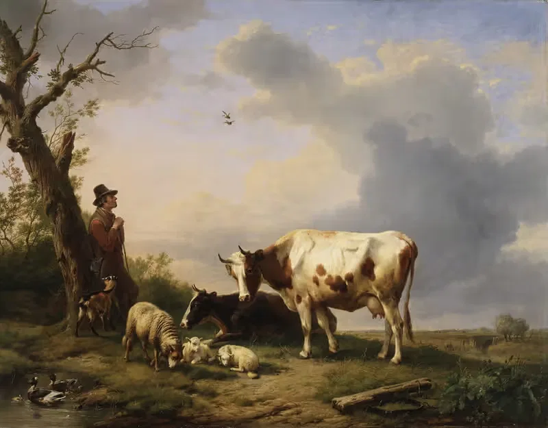 Landscape with animals by Eugène Joseph Verboeckhoven, 1846 — digital art print download
