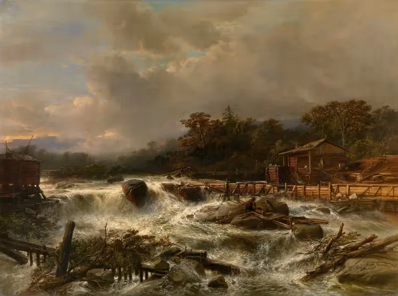 Водопад в Норвегии by Якоб Якобс, 1855 — digital art print download