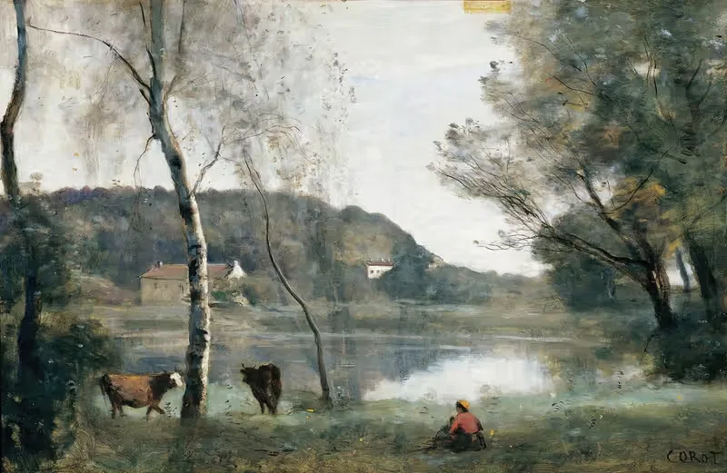 Пруд в городе Аврэй by Жан-Батист-Камиль Коро, 1865-1870 — digital art print download