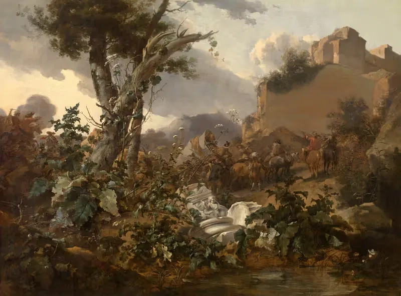 Italian Landscape with a Cavalry Battle — Nicolaes Pietersz. Berchem
