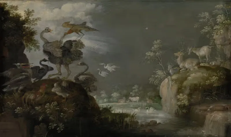 Paradijselijk landschap met dieren — Roelant Savery