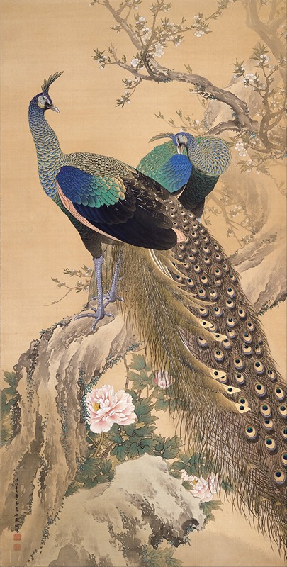 A Pair of Peacocks in Spring by Имао Кейнин, 1901 — digital art print download