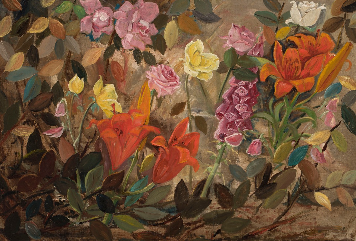 Flowers in a garden by Тадеуш Маковский, 1920 — digital art print download