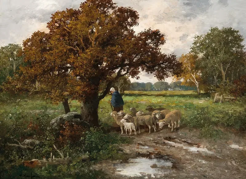 A Shepherdess with a Flock of Sheep — Adolf Kaufmann