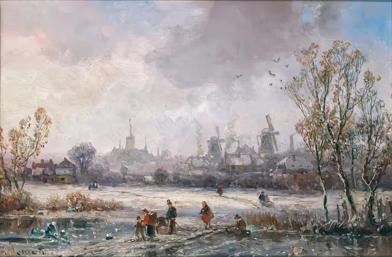Зимние удовольствия перед городом by Адольф Штадеманн — digital art print download
