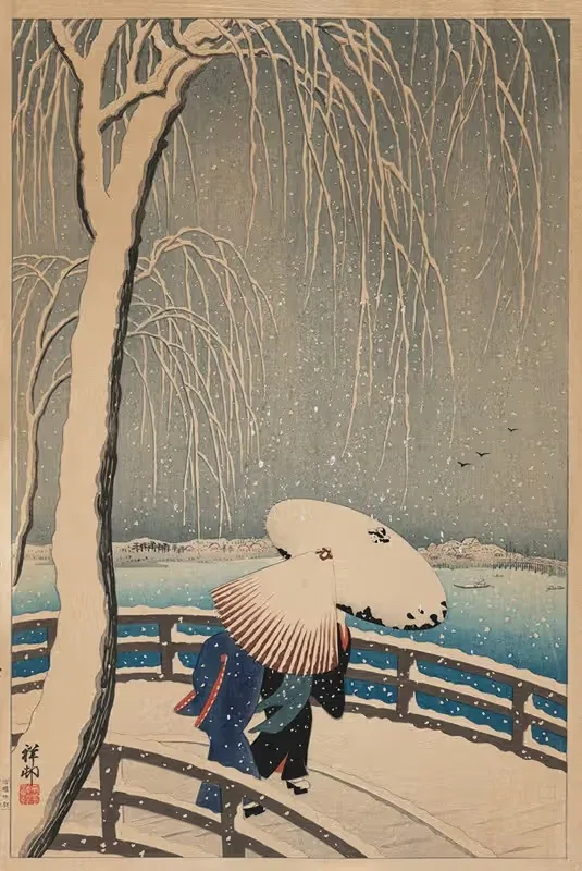 Зонтики в снегу by Охара Косон, 1931 — digital art print download